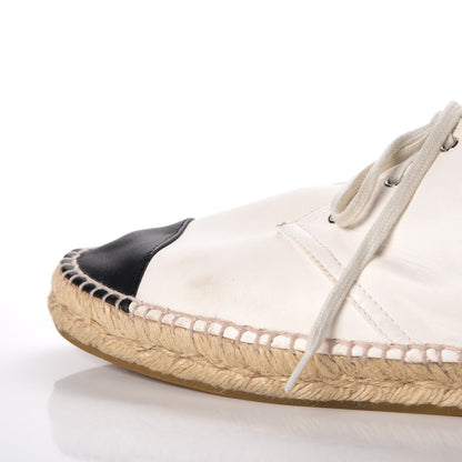 Chanel Lambskin Cap Toe Lace Up Espadrilles 40 Beige Black 16 of 17