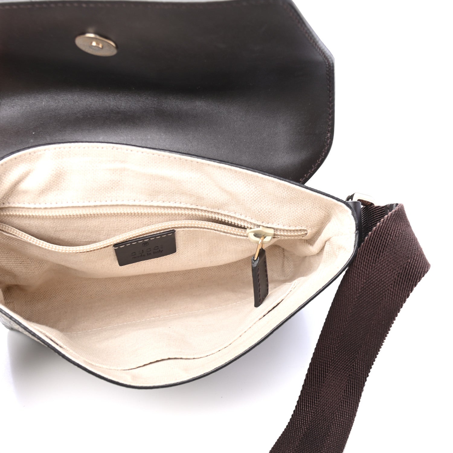 Gucci GG Supreme Monogram Selleria Calfskin Small Satchel Messenger Bag Beige Ebony Cocoa Dark Chocolate 4 of 8
