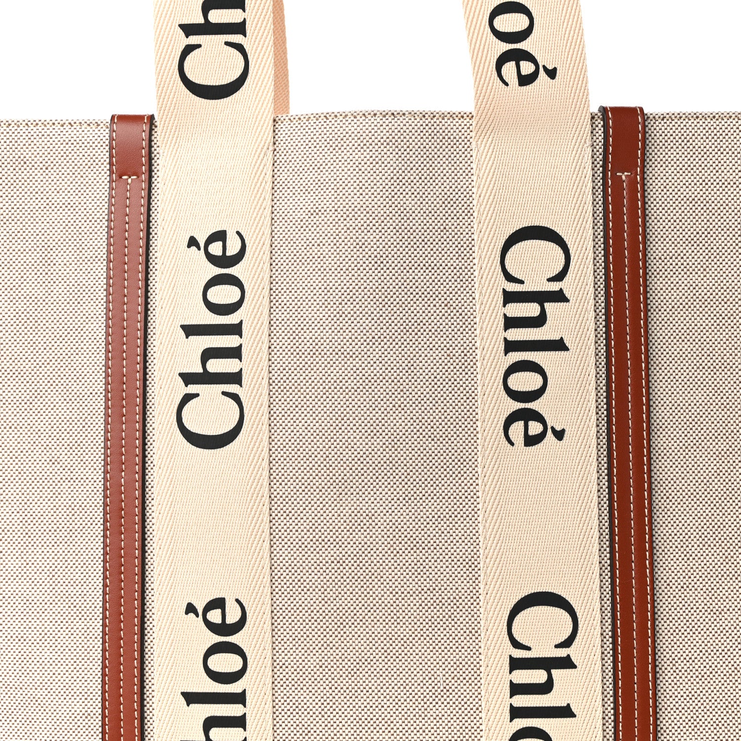 Chloe Cotton Calfskin Large Woody Ribbon Tote White Brown 7 of 9