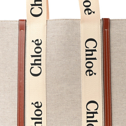 Chloe Cotton Calfskin Large Woody Ribbon Tote White Brown 7 of 9
