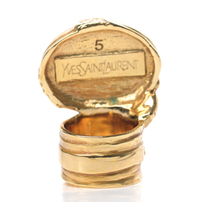 Saint Laurent Glass Cabochon Arty Ovale Ring 5 Gold Lapis 3 of 4
