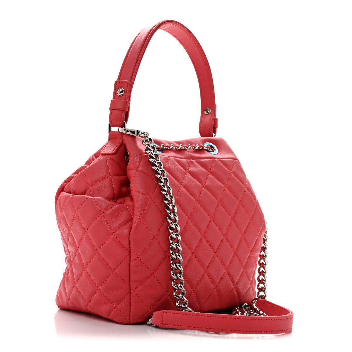 Lambskin Quilted Small CC Chain Drawstring Bucket Bag Pink
