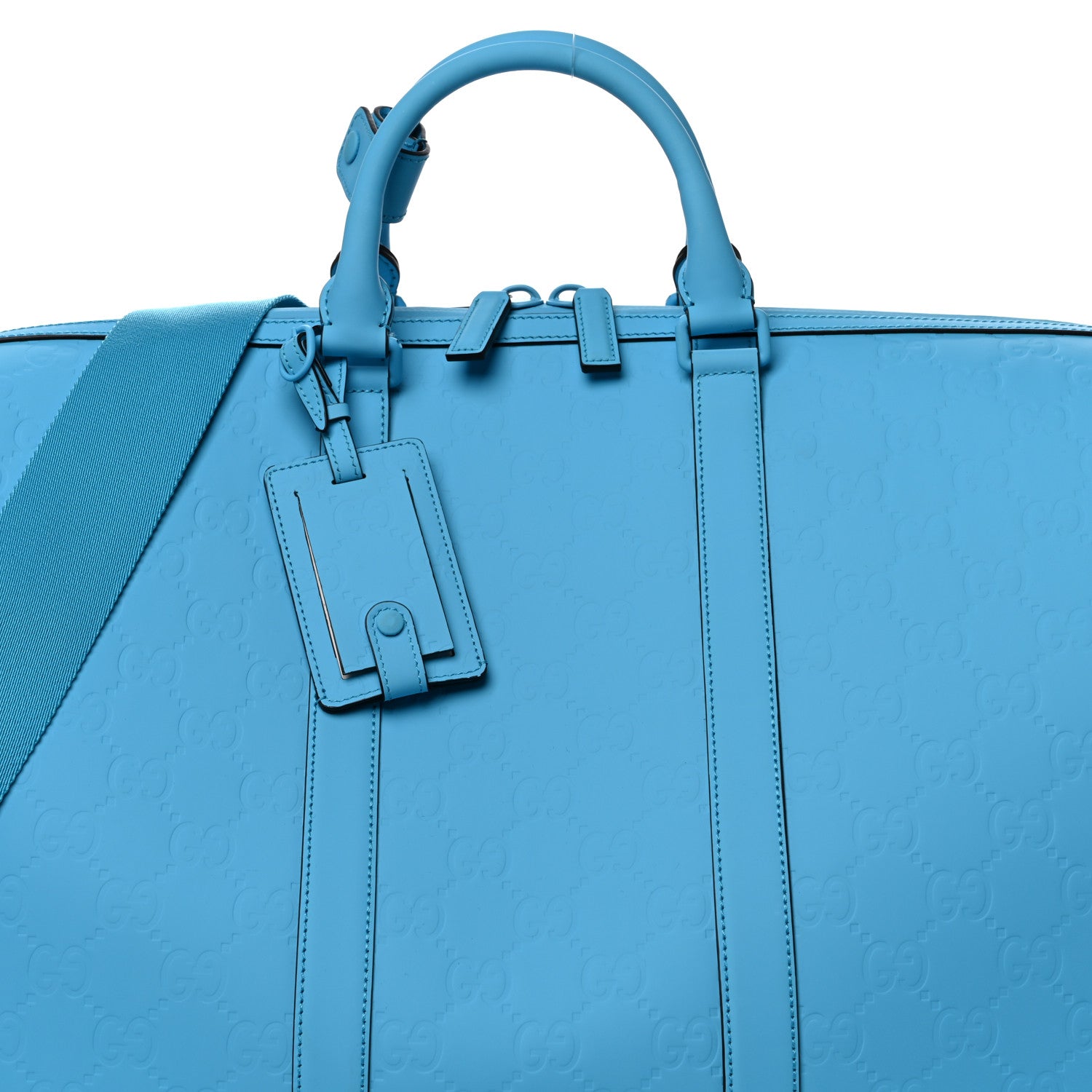 Gucci Rubber Effect GG Embossed Large Duffle Bag Bright Blue