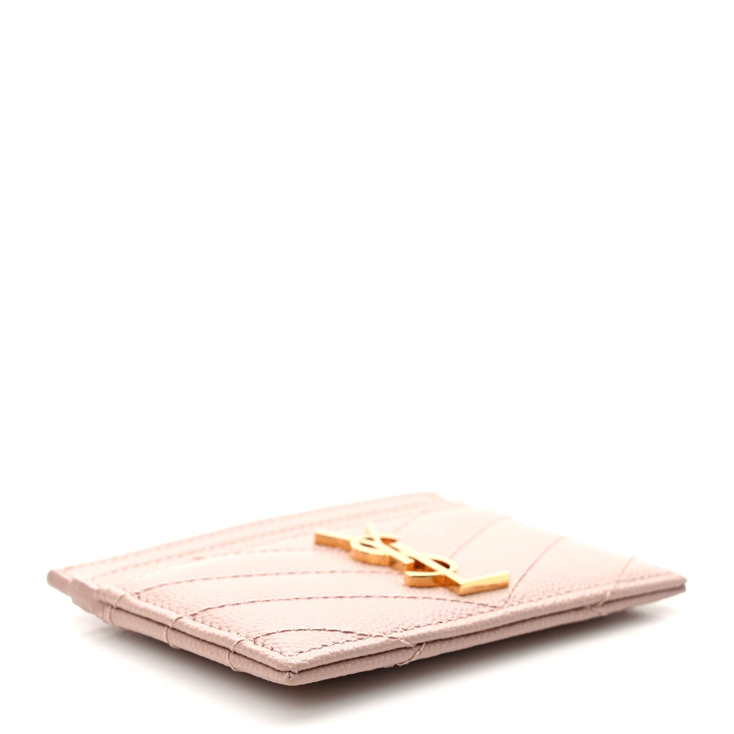 Saint Laurent Grain De Poudre Matelasse Chevron Monogram Credit Card Case Pale Pink 4 of 7
