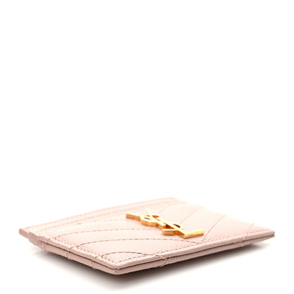 Saint Laurent Grain De Poudre Matelasse Chevron Monogram Credit Card Case Pale Pink 4 of 7