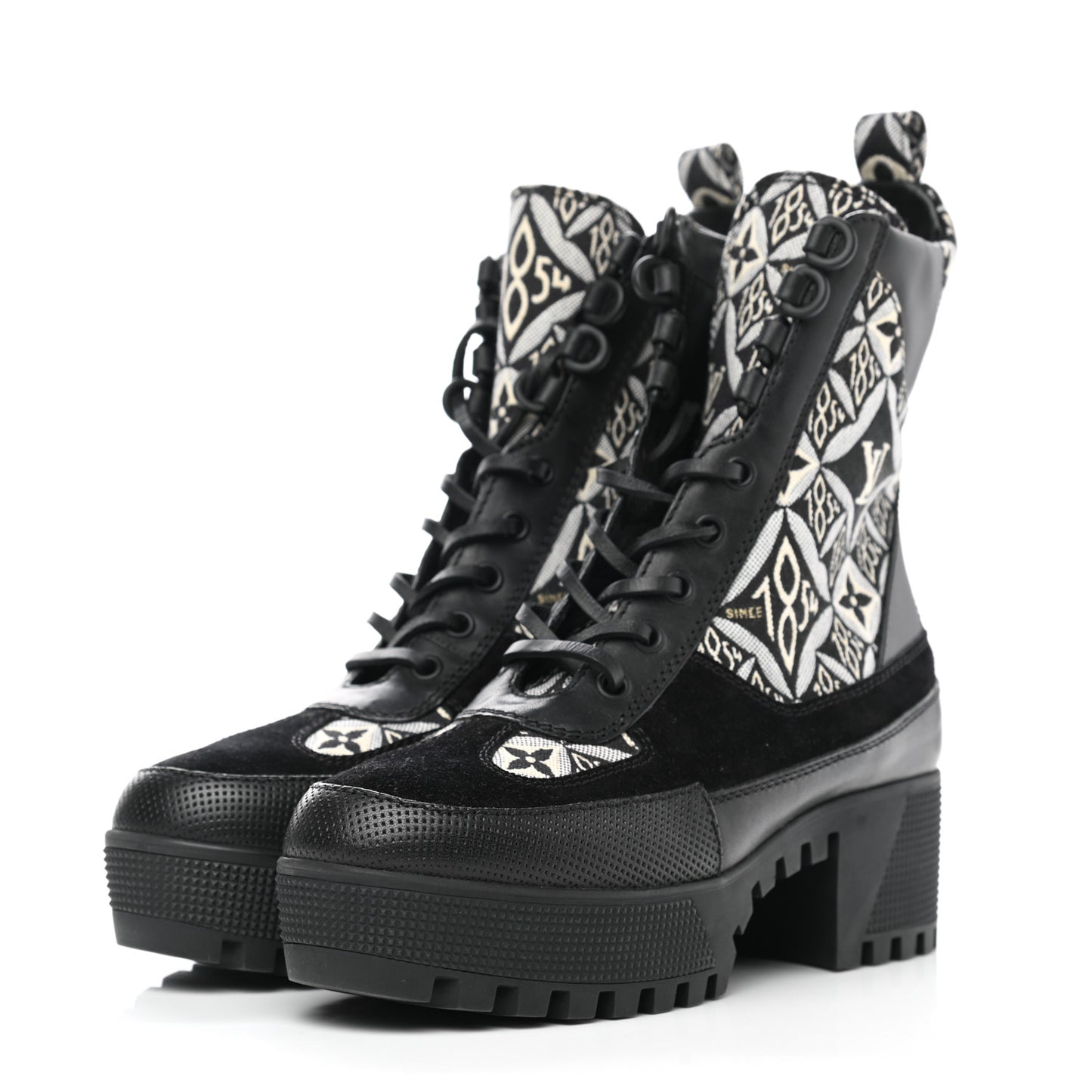 Suede Calfskin Jacquard Since 1854 Laureate Platform Desert Boots 36 Black