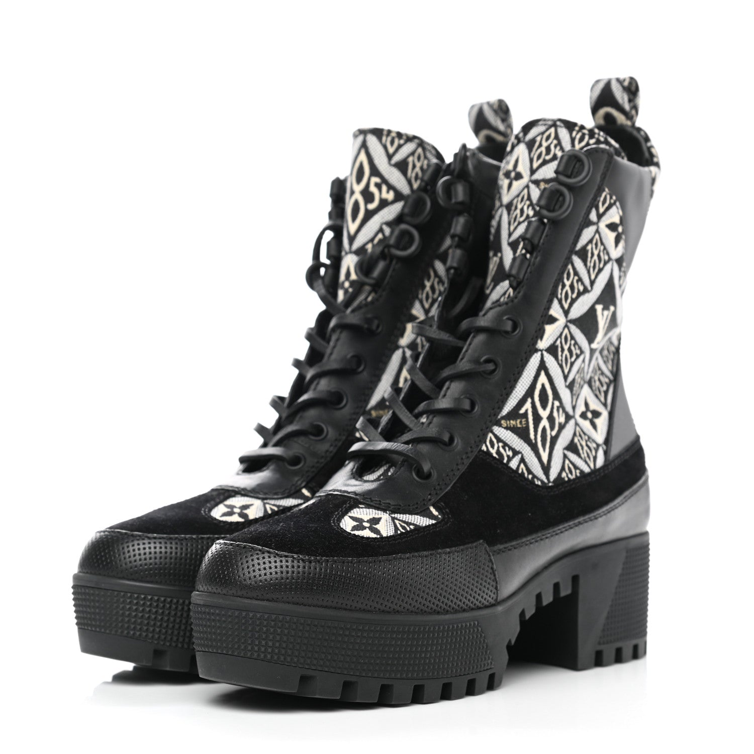 Louis Vuitton Suede Calfskin Jacquard Since 1854 Laureate Platform Desert Boots 36 Black 3 of 8