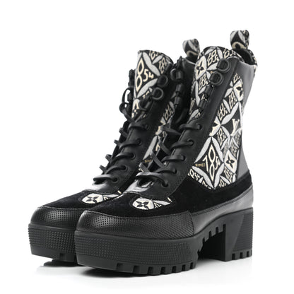Louis Vuitton Suede Calfskin Jacquard Since 1854 Laureate Platform Desert Boots 36 Black 3 of 8