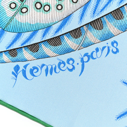 Hermes Silk Plumes En Fete Scarf 90 Ciel Vert Brun 2 of 13