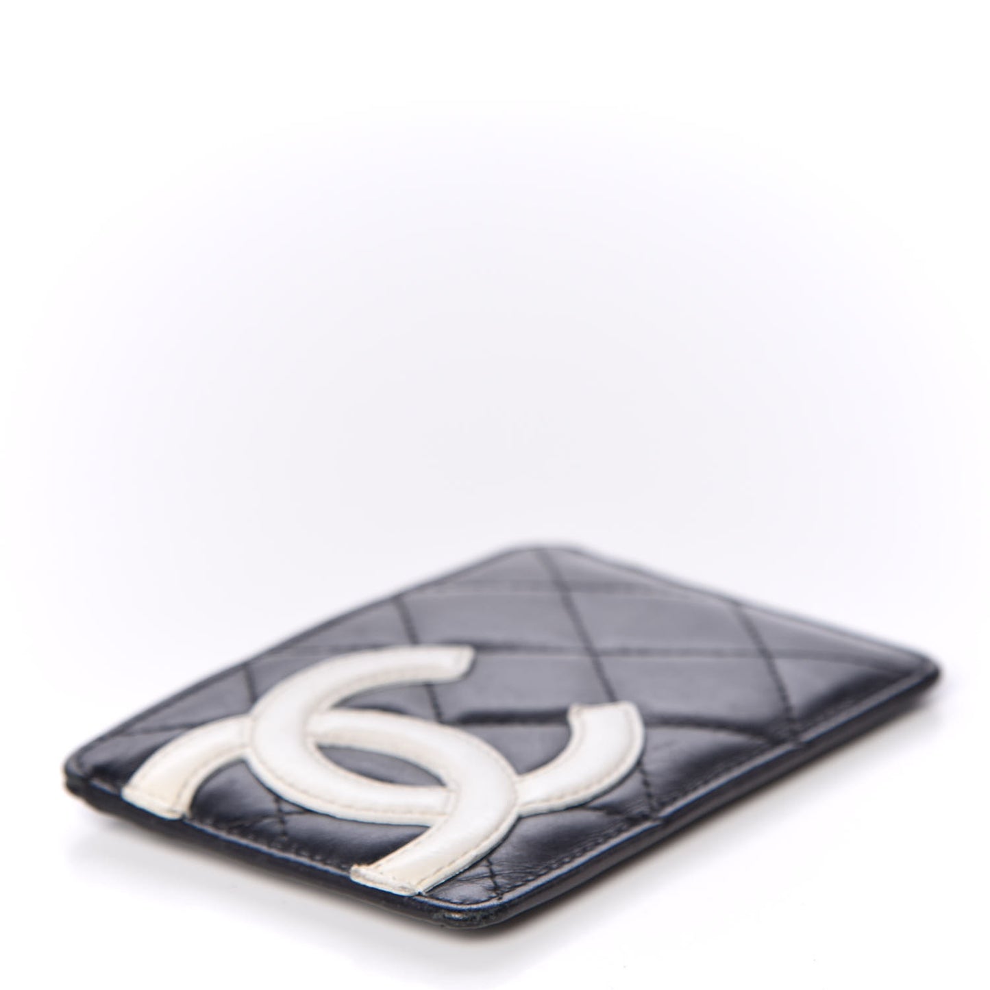 Calfskin Quilted Cambon Card Holder Black White