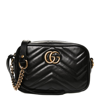 Gucci Calfskin Matelasse Mini GG Marmont Chain Shoulder Bag Black 1 of 11
