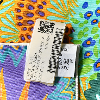 Hermes Silk Mountain Zebra Scarf 90 Turquoise Orange 3 of 6