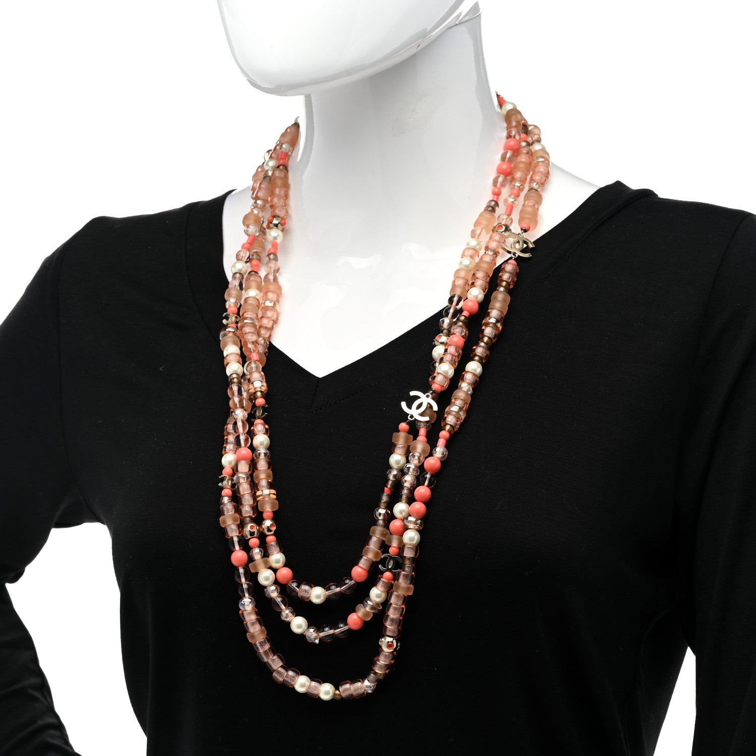 Chanel Beaded Resin Pearl CC Long Necklace Gold Multicolor 2 of 6