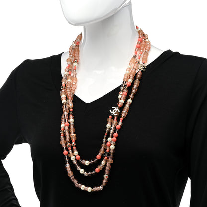 Chanel Beaded Resin Pearl CC Long Necklace Gold Multicolor 2 of 6