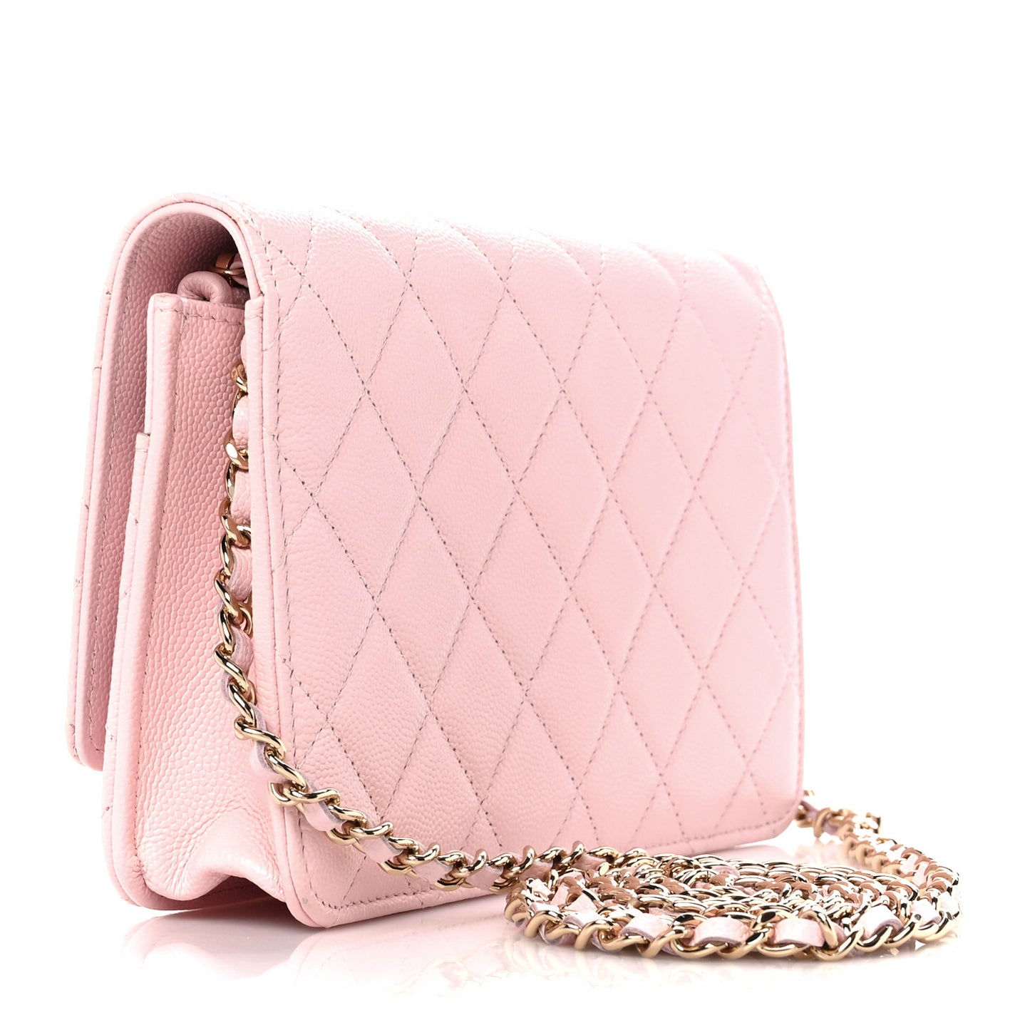 Caviar Quilted Crystal CC Wallet On Chain WOC Light Pink