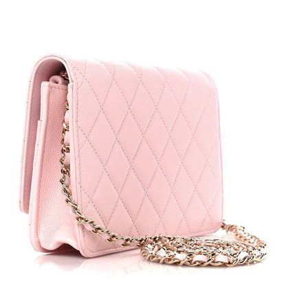 Chanel Caviar Quilted Crystal CC Wallet On Chain WOC Light Pink 4 of 12