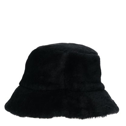 Prada Shearling Metal Triangle Logo Womens Bucket Hat M Black 6 of 9