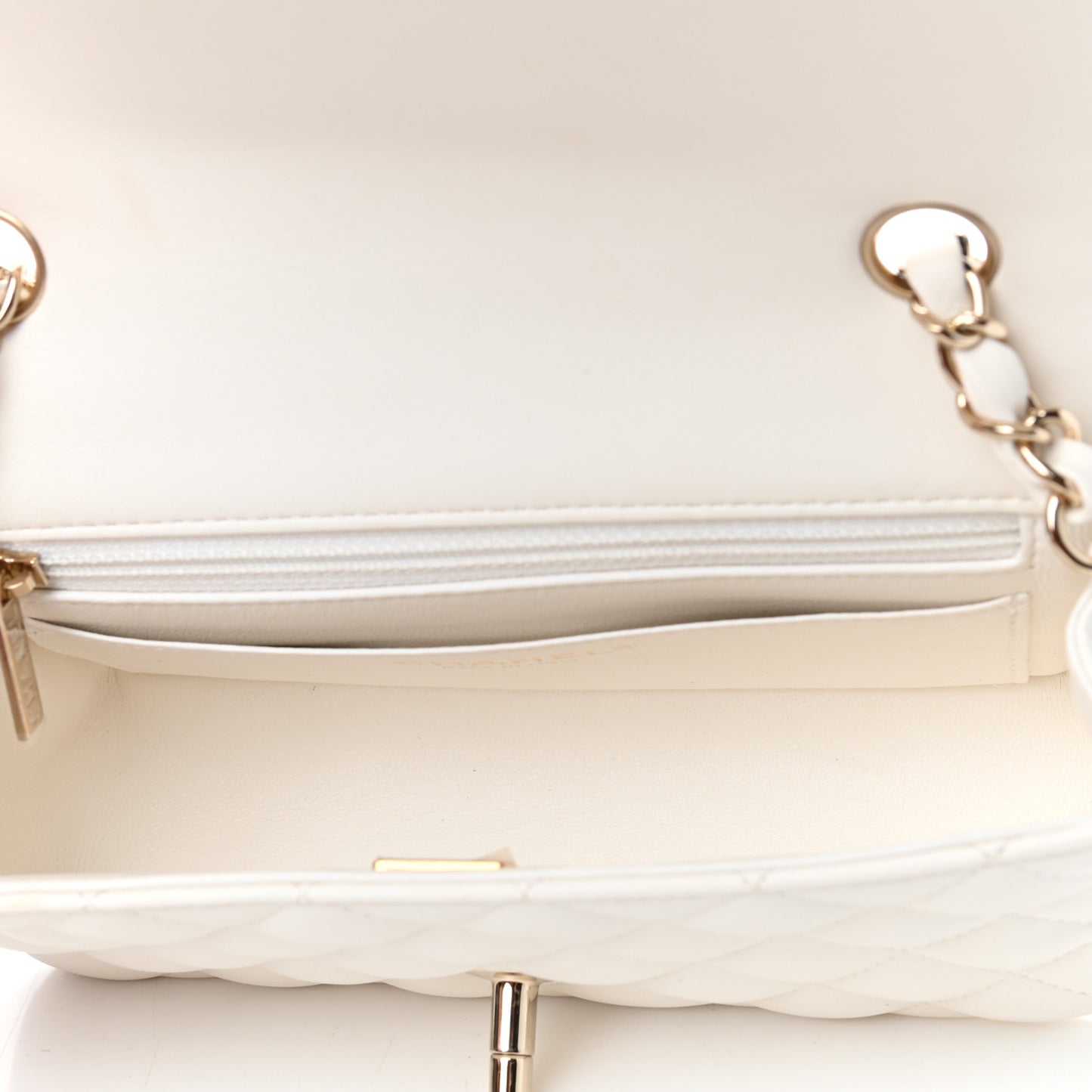 Lambskin Quilted Mini Rectangular Flap White