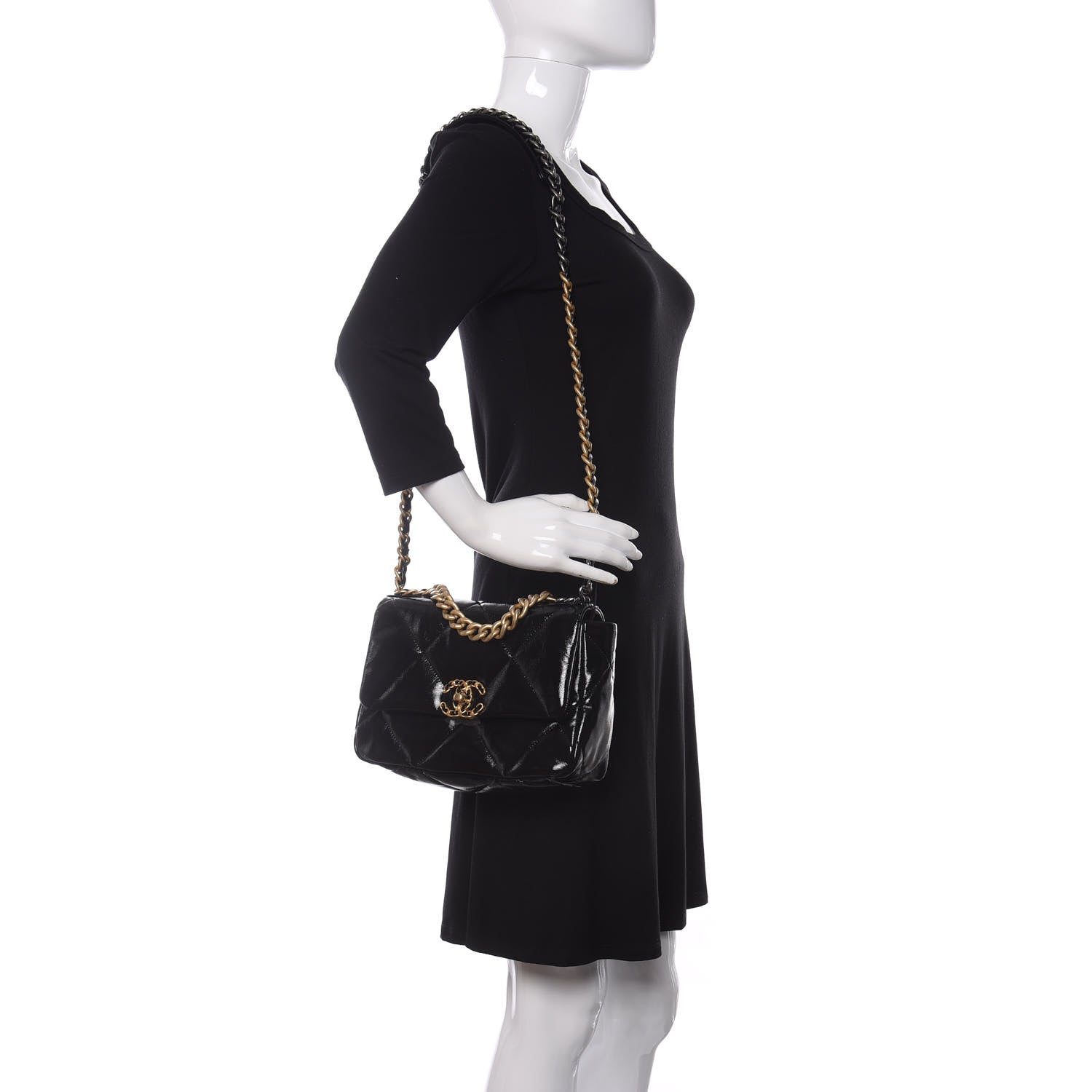 Chanel Shiny Crumpled Calfskin Quilted Medium Chanel 19 Flap Black 2 of 11
