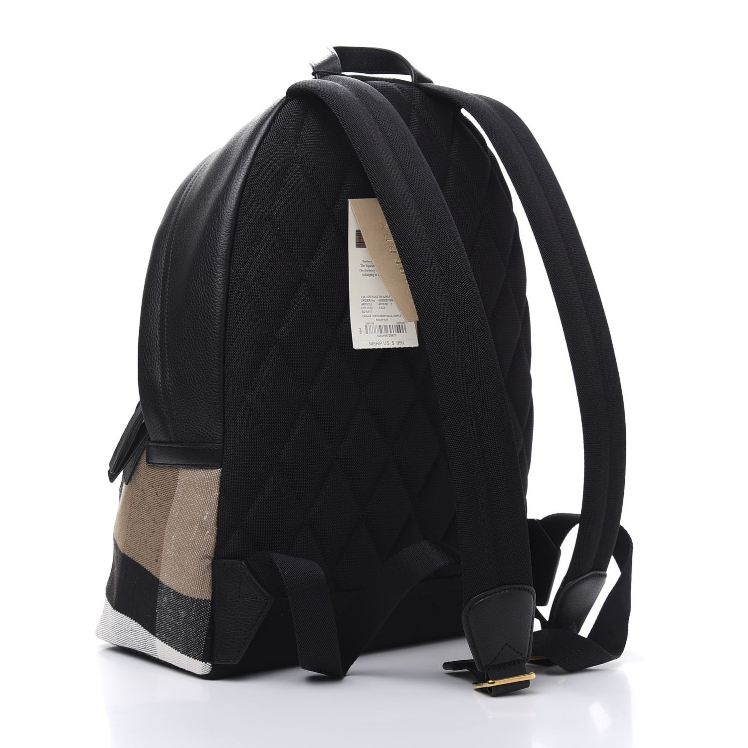 Burberry Mega Check Calfskin Abbeydale Simple Backpack Black Camel 2 of 9
