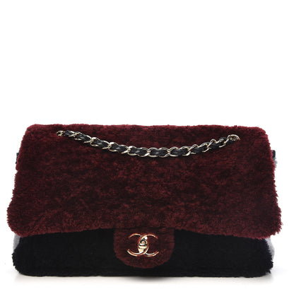 Chanel Shearling Sheepskin Quilted Tri-Color Flap Burgundy Black Grey 1 of 11