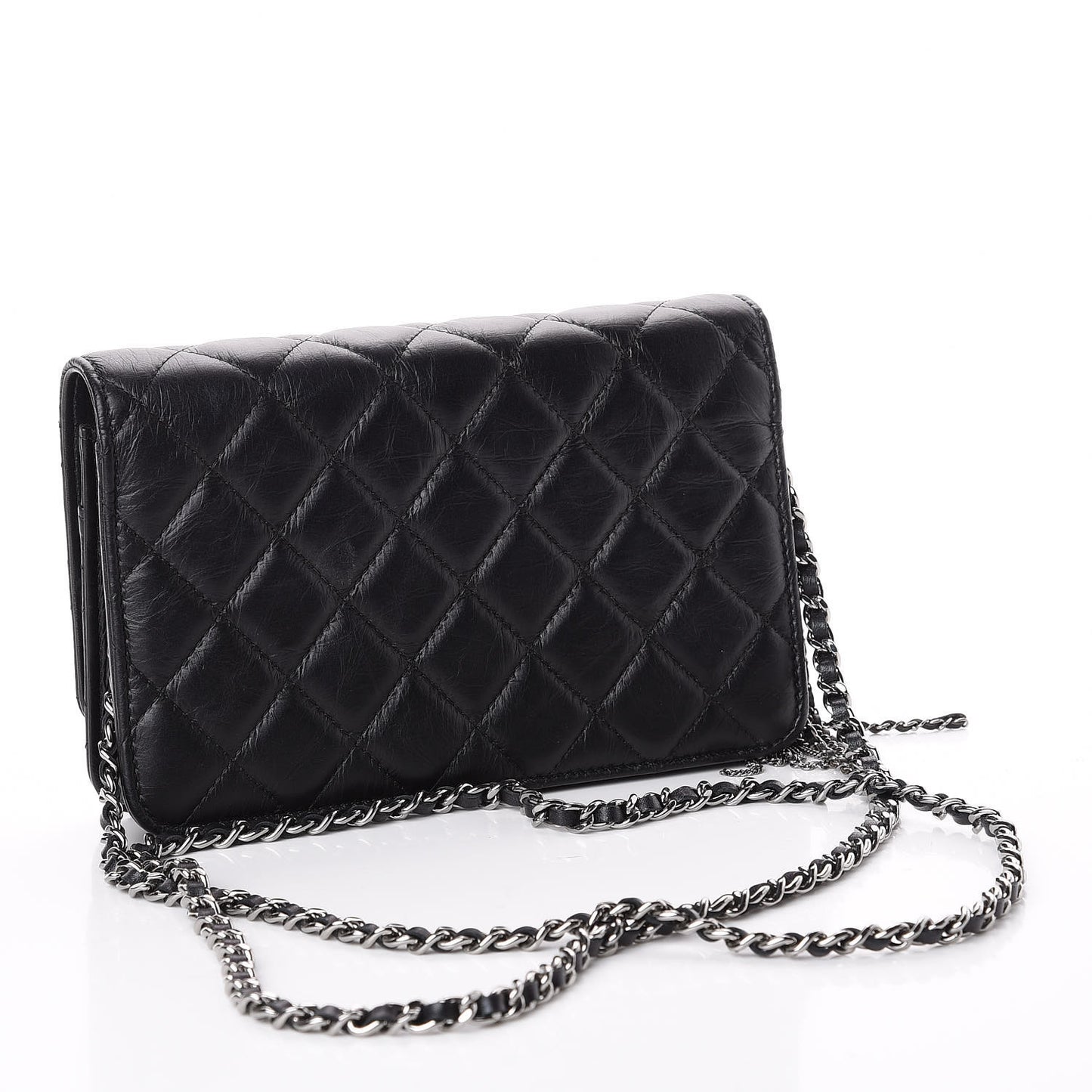 Aged Calfskin Quilted Tassel Wallet On Chain WOC Black