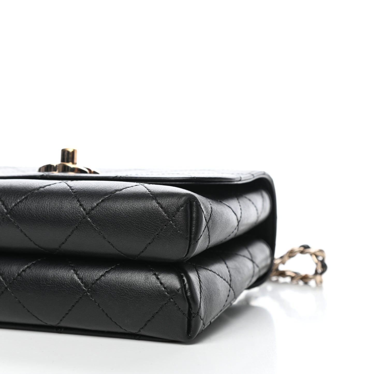 Calfskin Quilted Small Double Pocket Top Handle Flap Black
