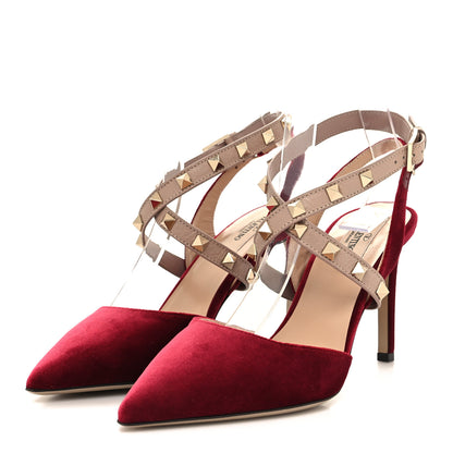 Valentino Garavani Velvet Calfskin Rockstud Cross Strap Slingback 90mm Pumps 36 Rubino Poudre 3 of 8
