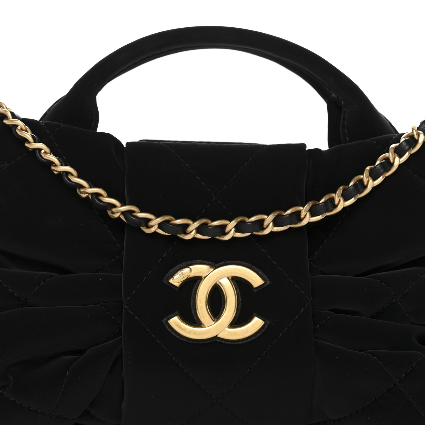 Velvet Effect Nylon Quilted Mini Bow Bag Black