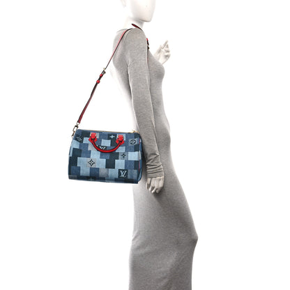 Louis Vuitton Denim Damier Monogram Patchwork Speedy Bandouliere 30 Blue Rouge 2 of 9