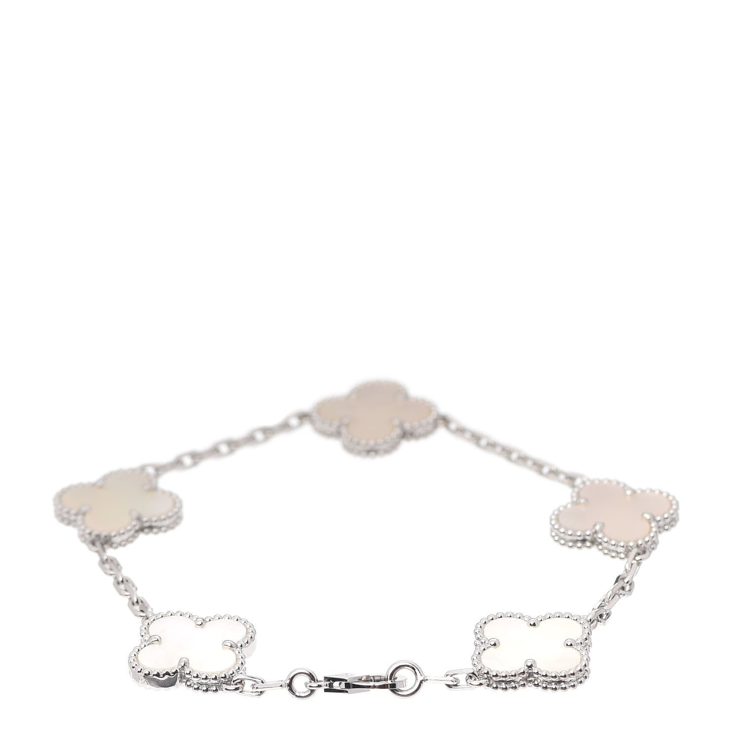 Van Cleef & Arpels 18K White Gold Mother of Pearl 5 Motifs Vintage Alhambra Bracelet 3 of 8