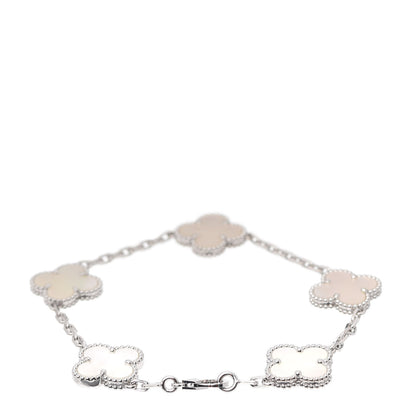 Van Cleef & Arpels 18K White Gold Mother of Pearl 5 Motifs Vintage Alhambra Bracelet 3 of 8