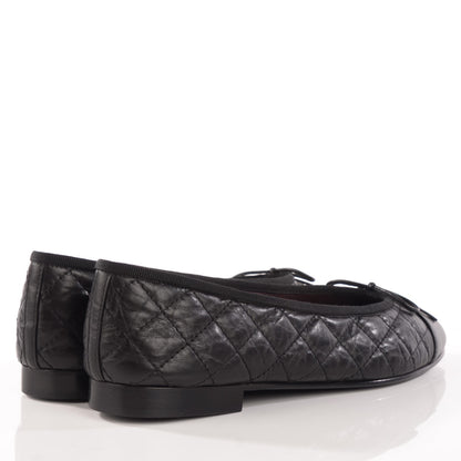 Chanel Aged Calfskin Quilted Cap Toe Ballerina Flats 40 Black 5 of 25