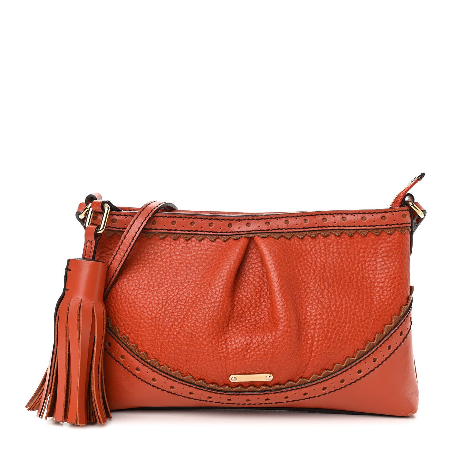 Grainy Calfskin Broguing Crossbody Tangerine