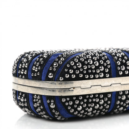 Alexander McQueen Suede Studded Britannia Skull Box Clutch Blue Black 9 of 11