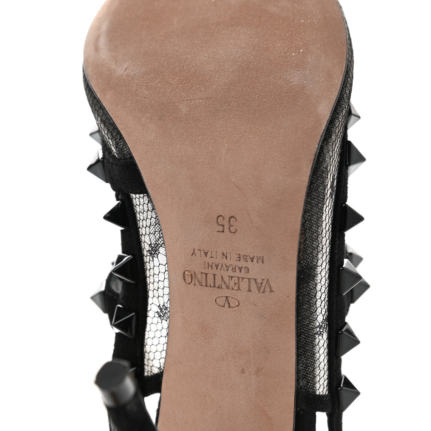 Mesh Point d'Esprit Suede Rockstud Ankle Strap 100mm Pumps 35 Black