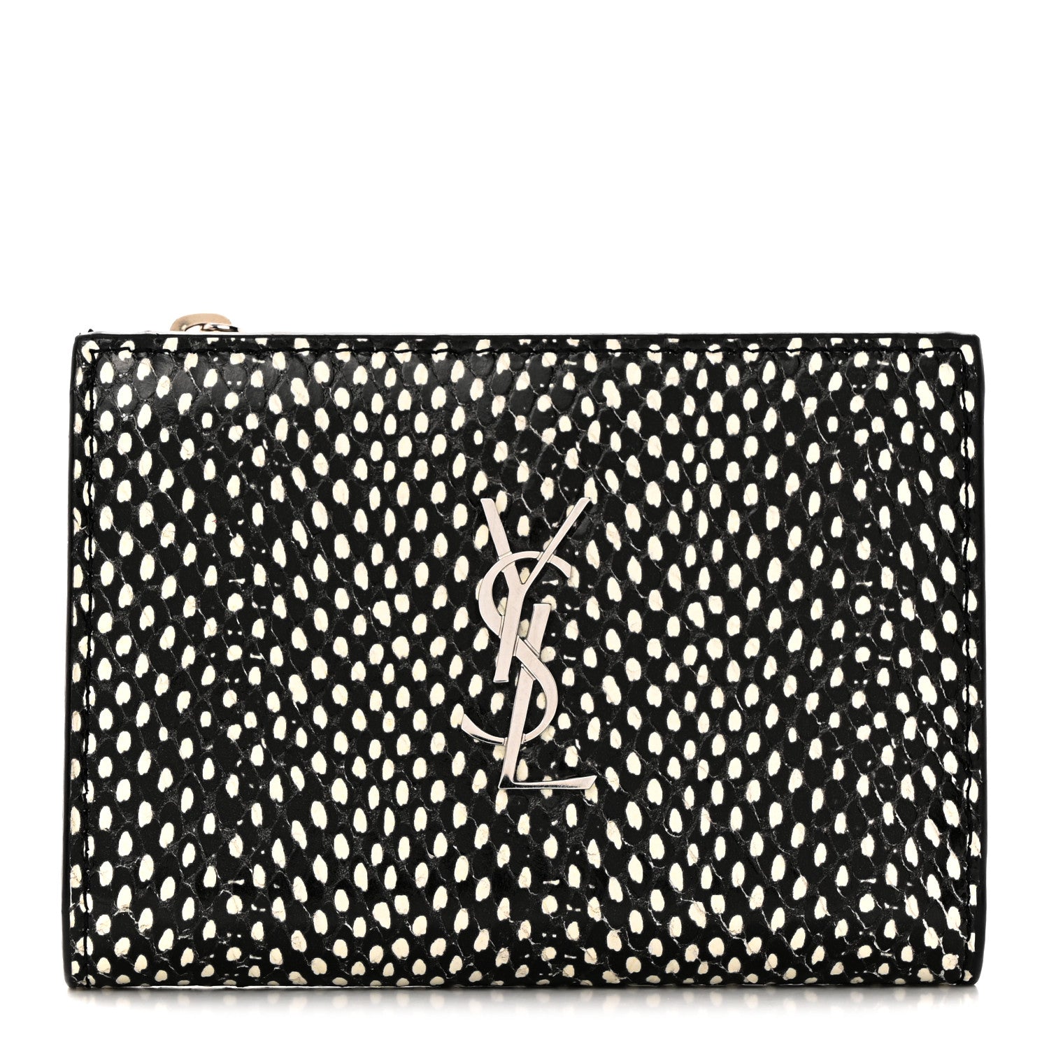 Saint Laurent Calfskin Lambskin Snakeskin Embossed Monogram Fragments Wallet Black White 1 of 9