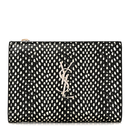 Saint Laurent Calfskin Lambskin Snakeskin Embossed Monogram Fragments Wallet Black White 1 of 9