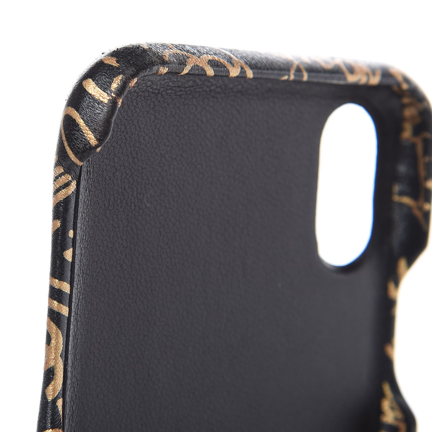 Lambskin Quilted iPhone X Coco Tech Egyptian Graffiti Case Black Gold
