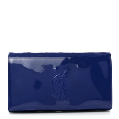 Saint Laurent Patent Calfskin Monogram Large Belle De Jour Clutch Royal Blue 1 of 7