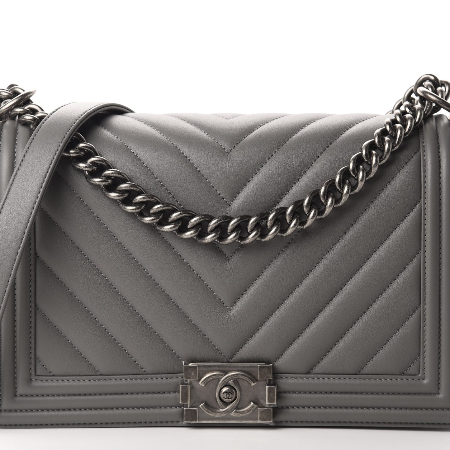 Lambskin Chevron Quilted New Medium Boy Flap Grey
