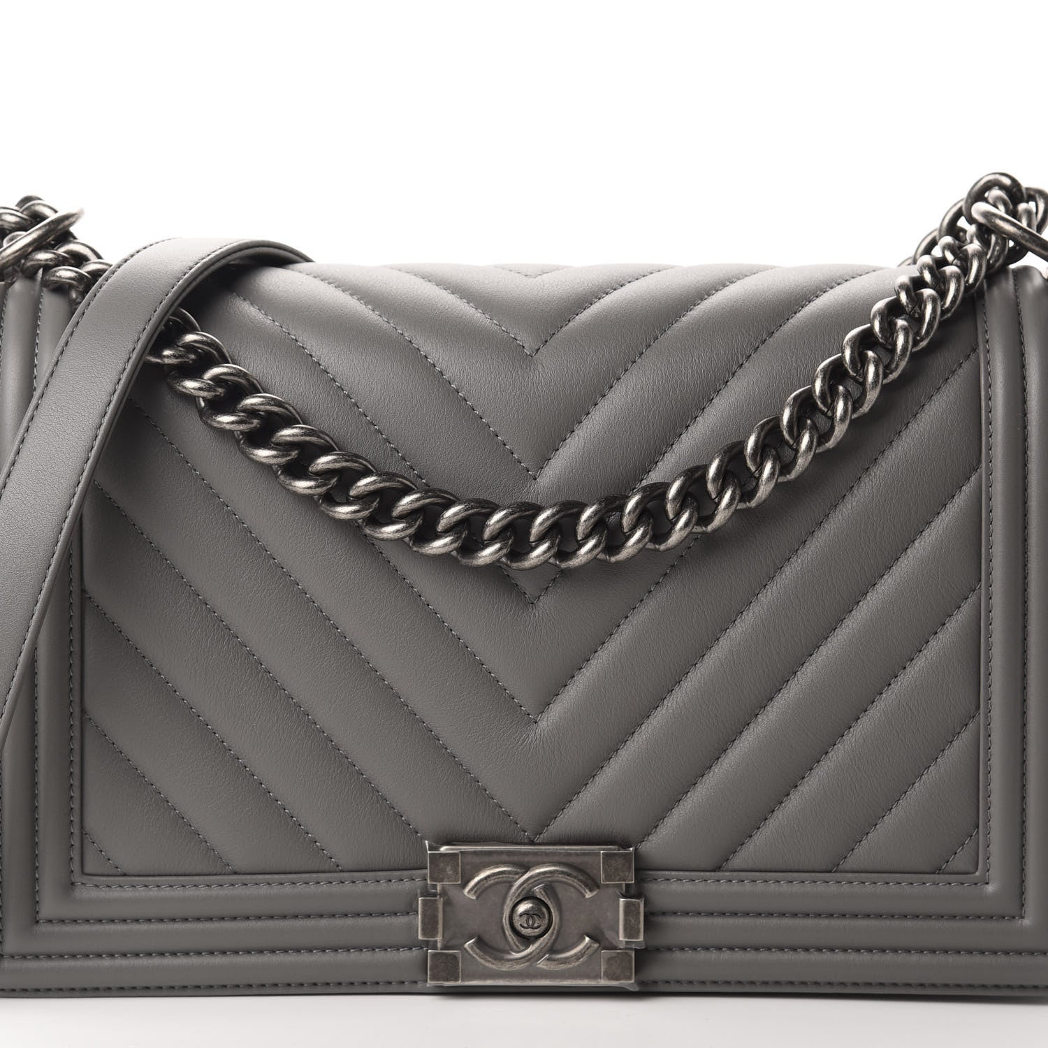 Chanel Lambskin Chevron Quilted New Medium Boy Flap Grey 10 of 10