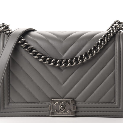 Chanel Lambskin Chevron Quilted New Medium Boy Flap Grey 10 of 10