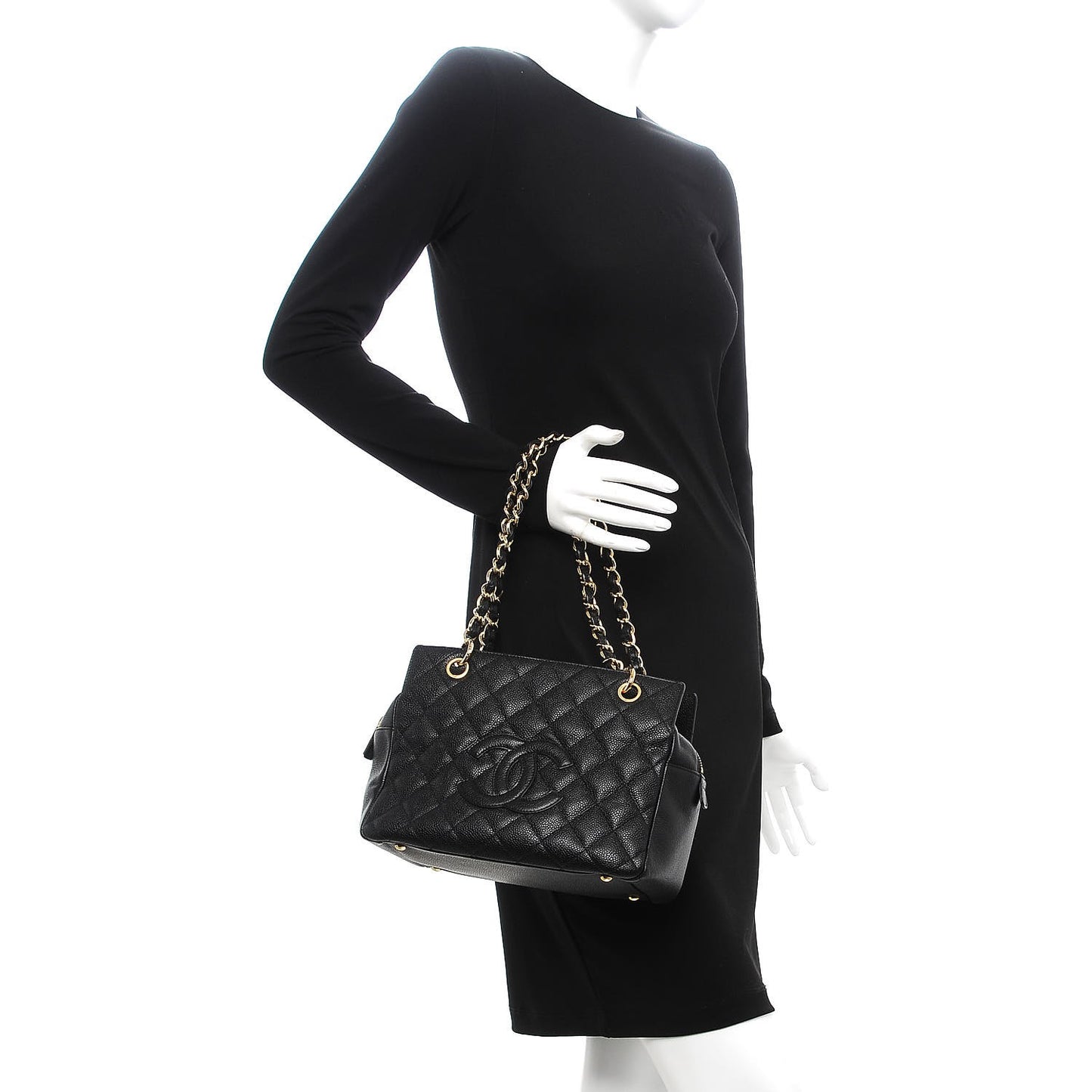 Caviar Quilted Petit Timeless Tote PTT Black