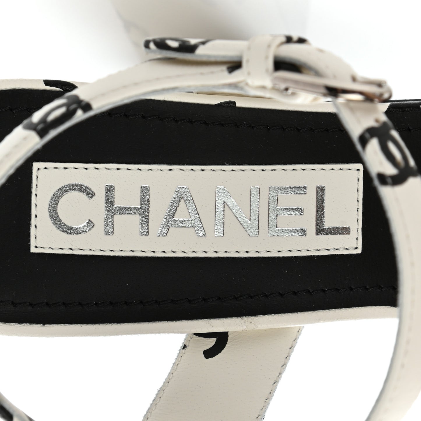 Printed Lambskin CC Platform Sandals 36 White Black