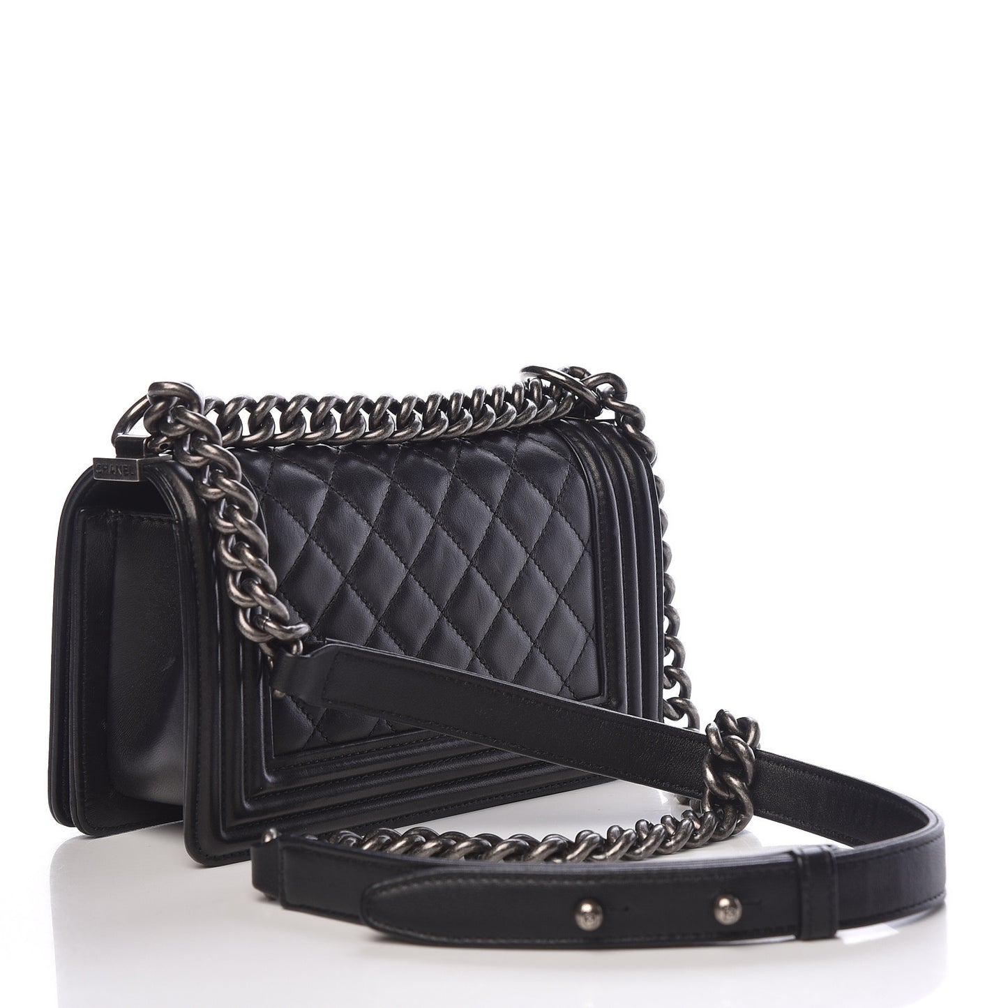 Calfskin Quilted Small Boy Flap Black