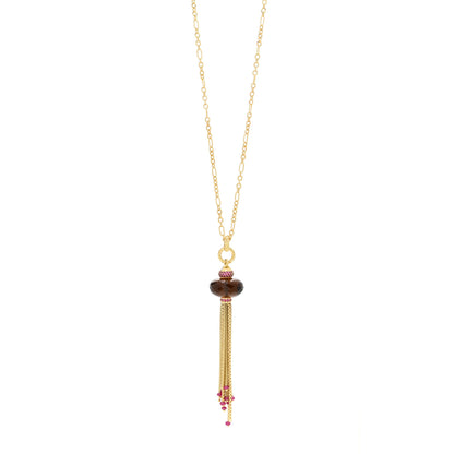 David Yurman 18K Yellow Gold Smoky Quartz Ruby Tassel Pendant Necklace 1 of 5