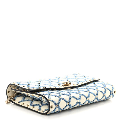 Valentino Garavani Nappa Denim Quilted Rockstud Spike Wallet on Chain Ivory Blue 4 of 9