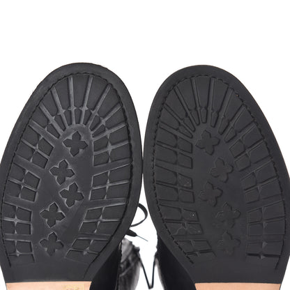 Chanel Calfskin Quilted CC Tall Lace Up Combat Boots 40 Black 10 of 12