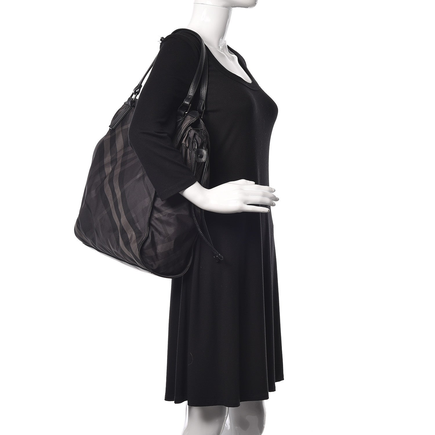 Burberry Nylon Check Small Buckleigh Packable Tote Charcoal 2 of 15